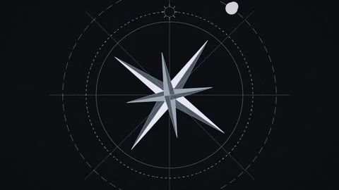 Compass rose rotating with light particles in dark studio creating directio.. Stock Footage 340913046