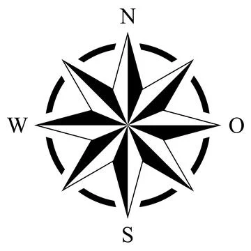 Compass rose vector with eight directions and German east description. Stock Illustration