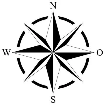 Compass rose vector with eight directions and German east description. Stock Illustration