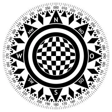 Compass rose vector with eight wind directions and German East description. Stock Illustration