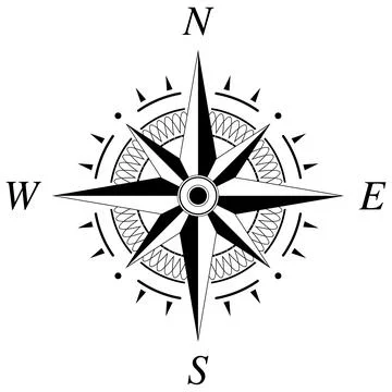 Compass rose vector with four directions. Isolated background. Stock Illustration