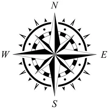 Compass rose vector with four directions. Stock Illustration