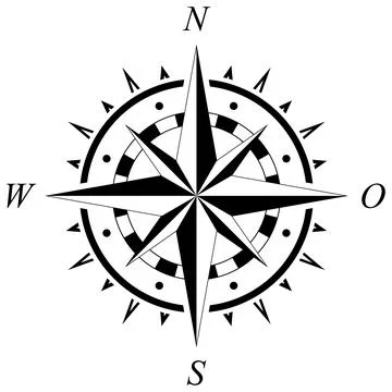 Compass rose vector with four directions and German east description. Stock Illustration