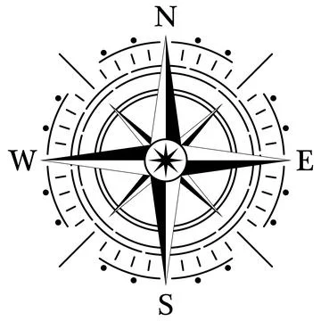 Compass rose vector with four directions. Stock Illustration