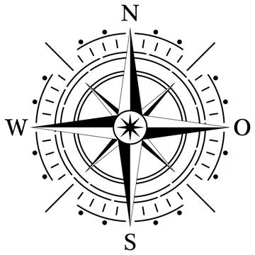 Compass rose vector with four directions and German east description. Stock Illustration