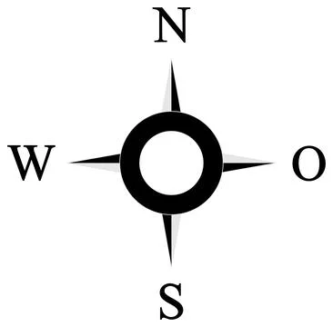 Compass rose vector with four directions and German east description. Stock Illustration