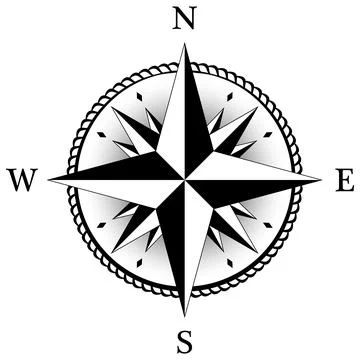 Compass rose vector with four wind directions and Shadow in middle. Stock Illustration