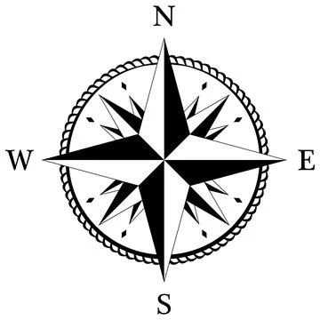 Compass rose vector with four wind directions. Stock Illustration