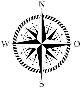 Compass rose vector with four wind directions and German East Description. Stock Illustration