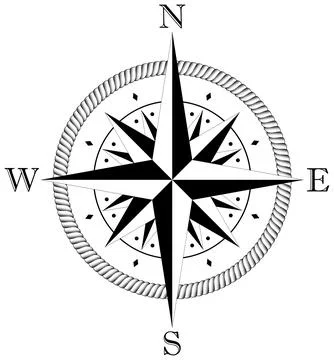 Compass rose vector with four wind directions. Stock Illustration