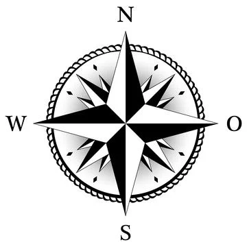 Compass rose vector with German East description. Four wind directions. Stock Illustration