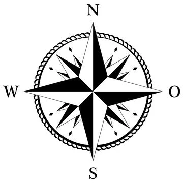 Compass rose vector with German East description. Four wind directions. Stock Illustration