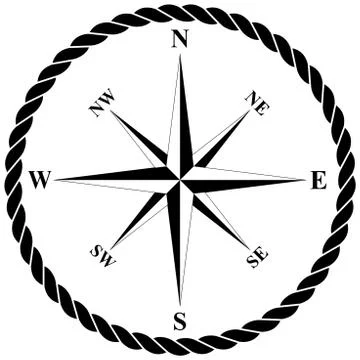 Compass rose vector with nautical rope on isolated white background. Stock Illustration