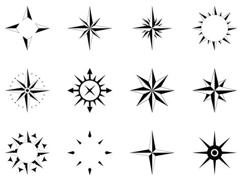Compass rose vector set. Isolated white background. Stock Illustration