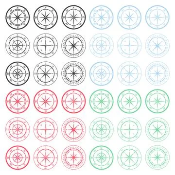 Compass rose vector set, nautical wind rose icons collection, navigation Stock Illustration