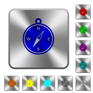 Compass rounded square steel buttons Stock Illustration