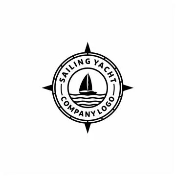 Compass with sailing boat logo design Stock Illustration