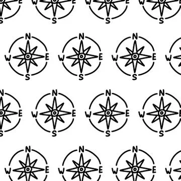 Compass seamless doodle pattern, vector line illustration Stock Illustration