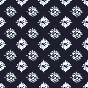 Compass seamless pattern. Dark textile design. Nautical repeating pattern wit Stock Illustration