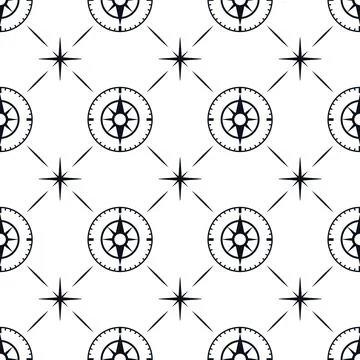 Compass seamless pattern. Monochrome marine texture, decorative nautical mood Illustrazione stock