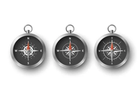 Compass Set with Navigation Needles and Direction Markings, Vector Illustration Stock Illustration