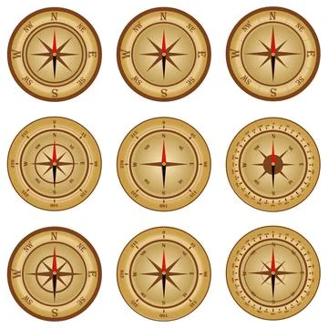 Compass, a set of realistic compasses. Compass icon. Flat design, vector Stock Illustration