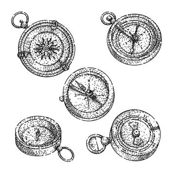 Compass set sketch hand drawn vector Stock Illustration