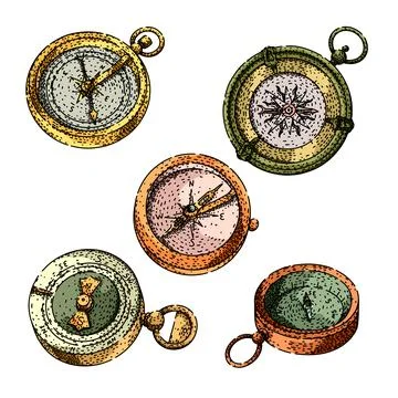 Compass set sketch hand drawn vector Stock Illustration