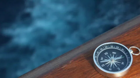 Compass on ship moving in sea Stockbeeldmateriaal 875397