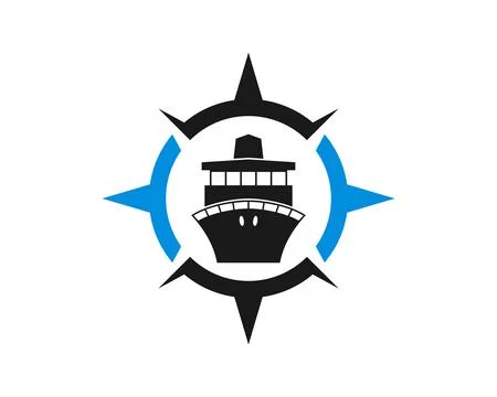 Compass with ship silhouette inside Stock Illustration