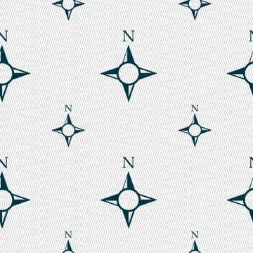Compass sign icon. Windrose navigation symbol. Seamless pattern with geometri Illustrazione stock