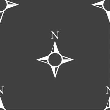 Compass sign icon. Windrose navigation symbol. Seamless pattern on a gray bac Illustrazione stock