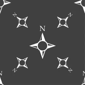 Compass sign icon. Windrose navigation symbol. Seamless pattern on a gray bac Stock Illustration