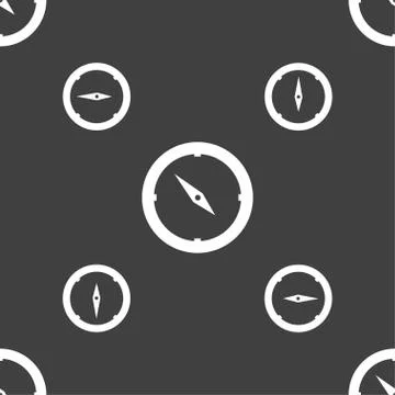 Compass sign icon. Windrose navigation symbol. Seamless pattern on a gray bac Stock Illustration