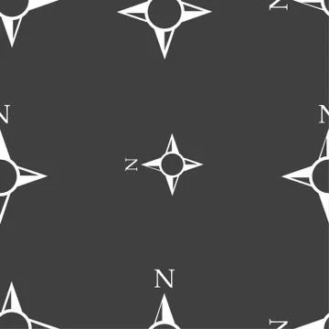 Compass sign icon. Windrose navigation symbol. Seamless pattern on a gray bac Illustrazione stock