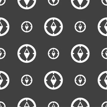 Compass sign icon. Windrose navigation symbol. Seamless pattern on a gray bac Stock Illustration