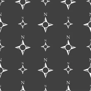 Compass sign icon. Windrose navigation symbol. Seamless pattern on a gray bac Illustrazione stock