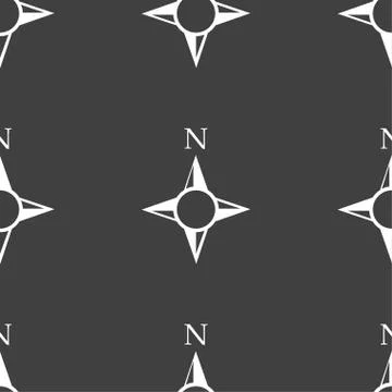 Compass sign icon. Windrose navigation symbol. Seamless pattern on a gray bac Illustrazione stock