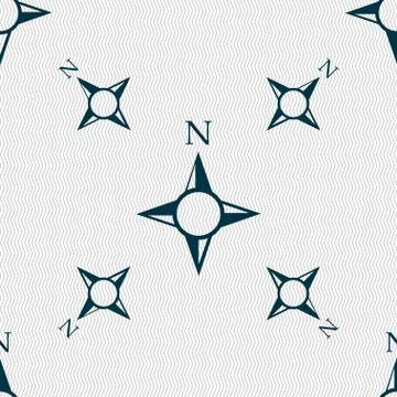 Compass sign icon. Windrose navigation symbol. Seamless pattern with geometric t Illustrazione stock