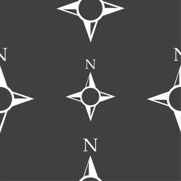 Compass sign icon. Windrose navigation symbol. Seamless pattern on a gray backgr 스톡 일러스트