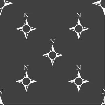Compass sign icon. Windrose navigation symbol. Seamless pattern on a gray backgr Illustrazione stock