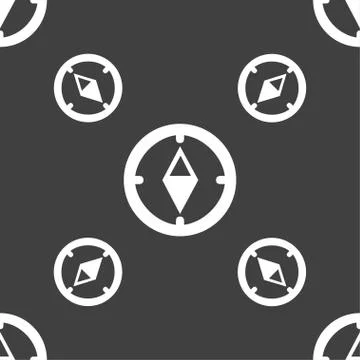 Compass sign icon. Windrose navigation symbol. Seamless pattern on a gray backgr Stock Illustration