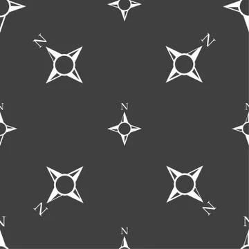 Compass sign icon. Windrose navigation symbol. Seamless pattern on a gray backgr Illustrazione stock