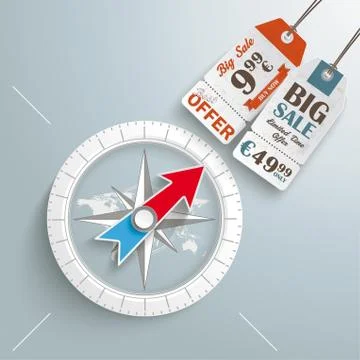 Compass silver background price sticker Stock Illustration