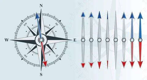 Compass with similar arrows Compass with wind rose. Set of arrows for the ... Stock Photos