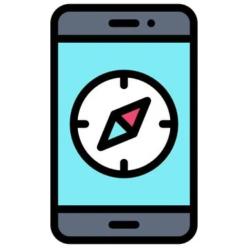 Compass on smartphone icon, location map and navigation vector Illustrazione stock