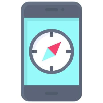 Compass on smartphone icon, location map and navigation vector Illustrazione stock