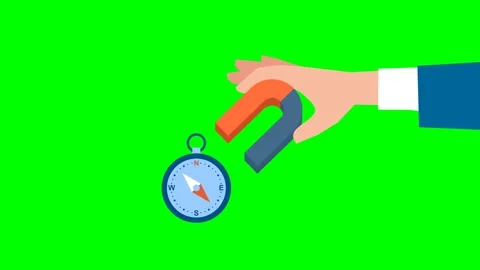 Compass. South pole of the magnet effect on the compass needle. Horseshoe magnet Video stock 311039779