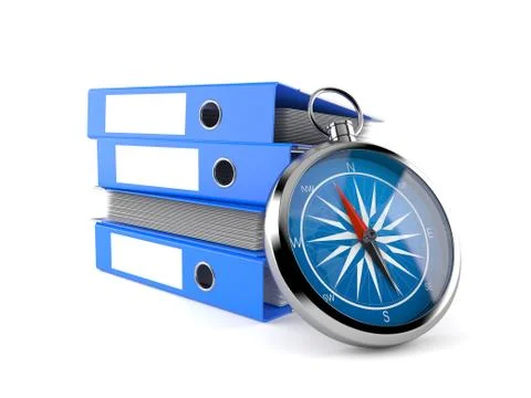 Compass with stack of ring binders Stock Illustration