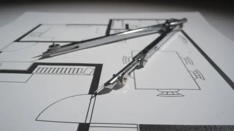 Compass tool used for architectural drafting and drawing Stock Footage 125458785